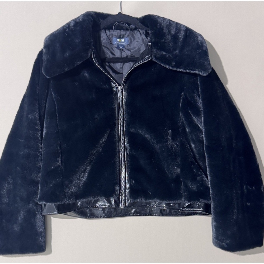 Mauve by Anthropologie Black Faux Fur Jacket
